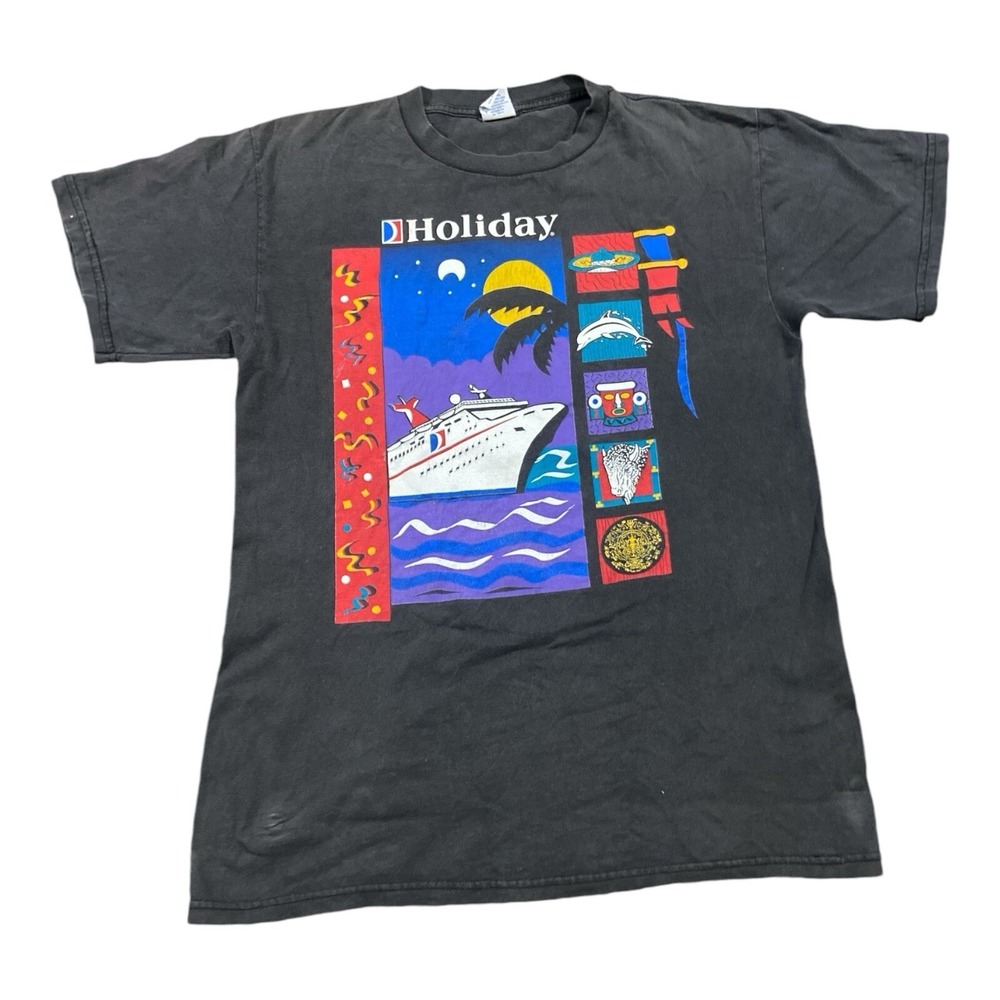 Vintage Caribbean Holiday Black Men's T-shirts‎ Size L Faded